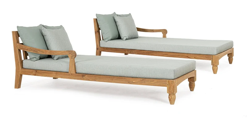 Sonnenbett 2er-Set Bali Aqua | Teakholz