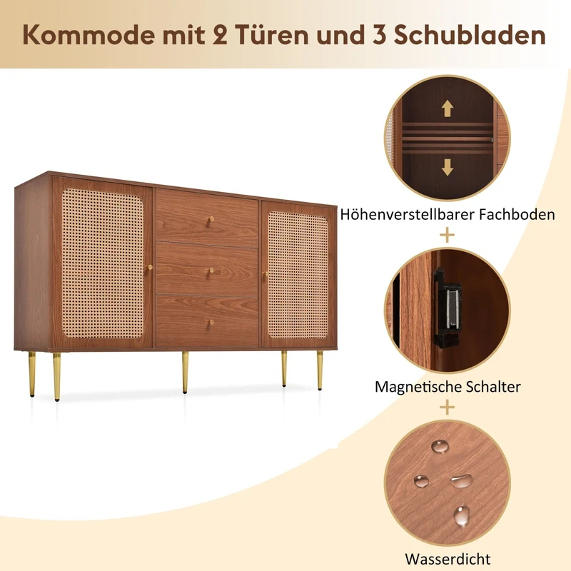 Kommode mit 2 Türen und 3 Schubladen, 90 × 150 × 40 cm
