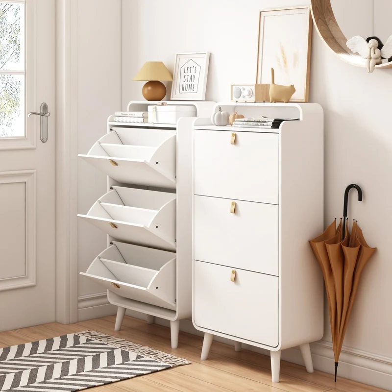 Schuhschrank mit 3 Klappen, 133,7 x 29,5 x 63 cm