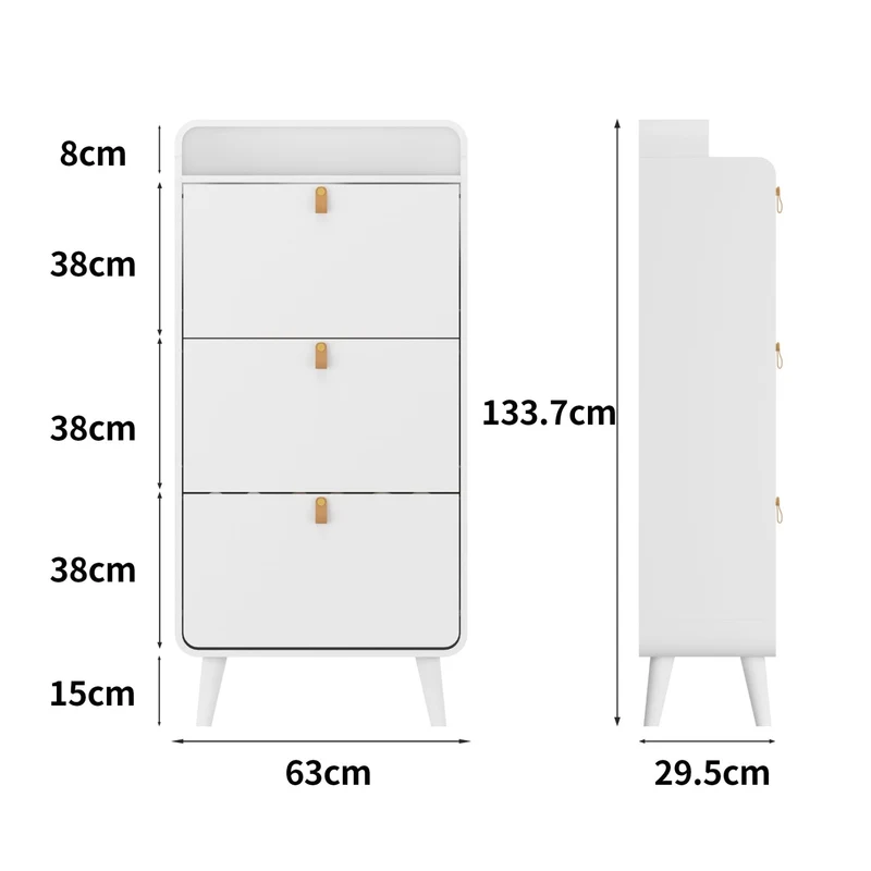 Schuhschrank mit 3 Klappen, 133,7 x 29,5 x 63 cm