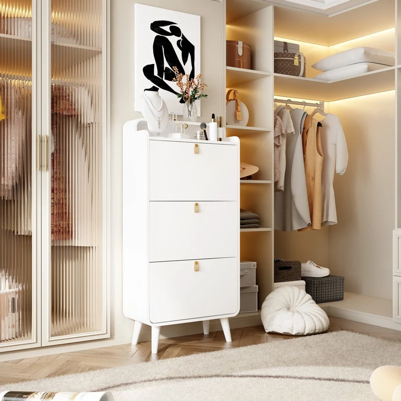 Schuhschrank mit 3 Klappen, 133,7 x 29,5 x 63 cm