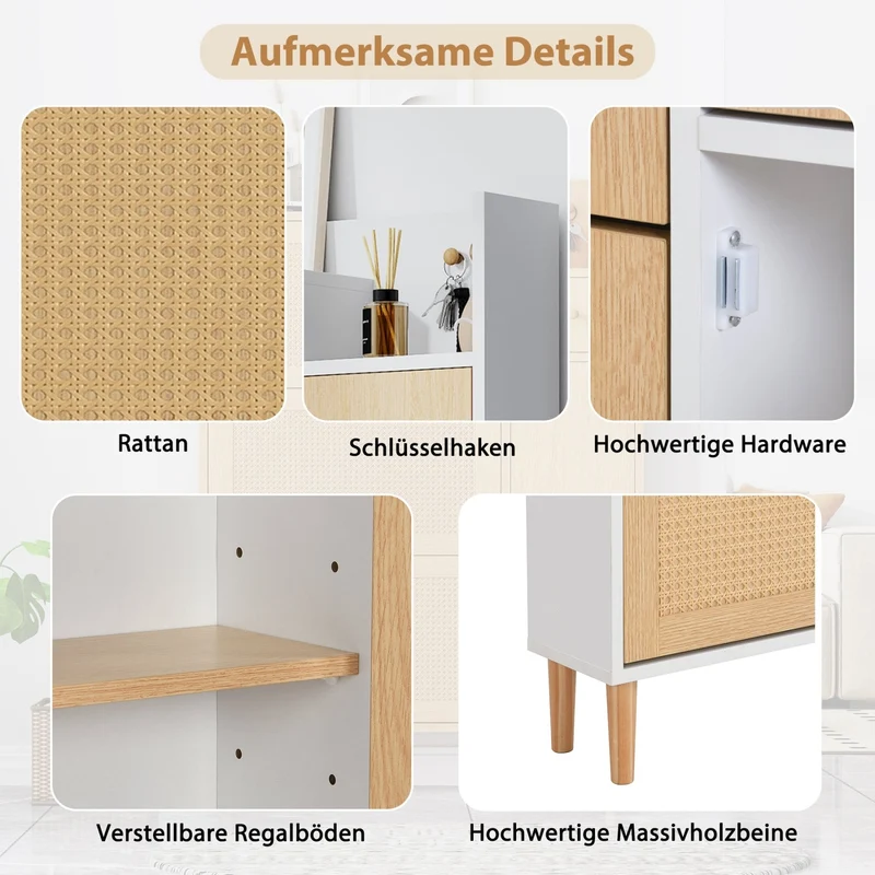Schuhschrank mit 3 Klappen, 1 Schublade & 4 Fächern, 90 x 125 x 17 cm