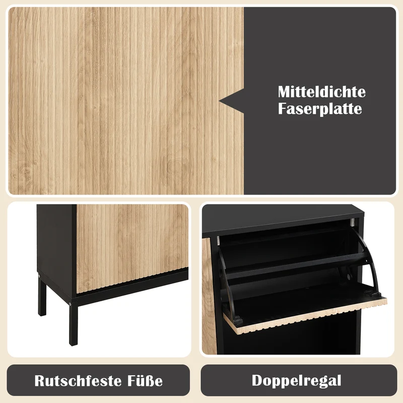 Schuhschrank mit 3 Klappen & Sitzhocker, 100 x 100 x 25 cm