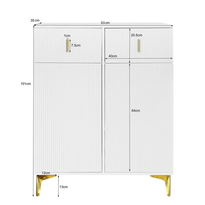 Schuhschrank mit 2 Schubladen & verstellbarer Einlegeböden, 83 x 101 x 35 cm