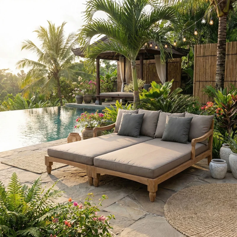 Outdoor Daybed Bali 2er-Set | Teakholz