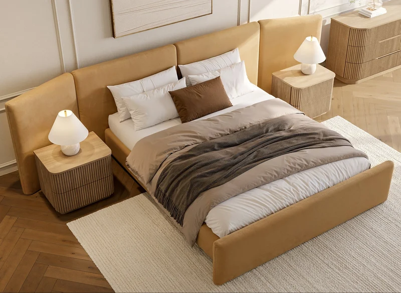 Apogee Bed Camel Velvet