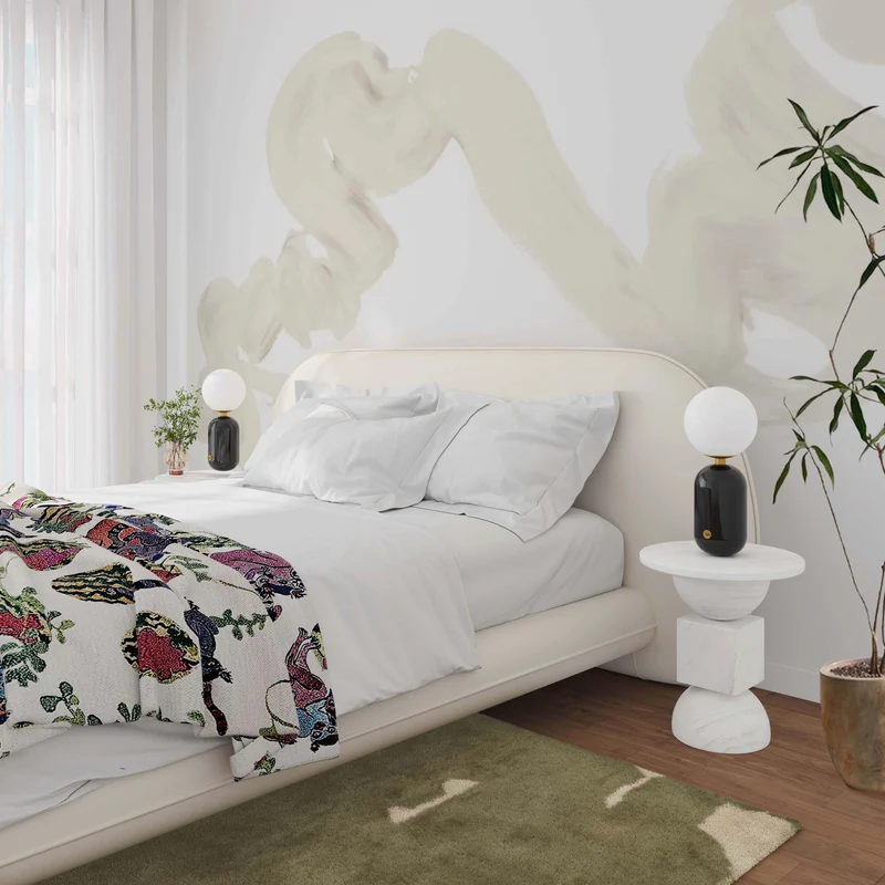 Stellar Off White Fabric Queen Bed