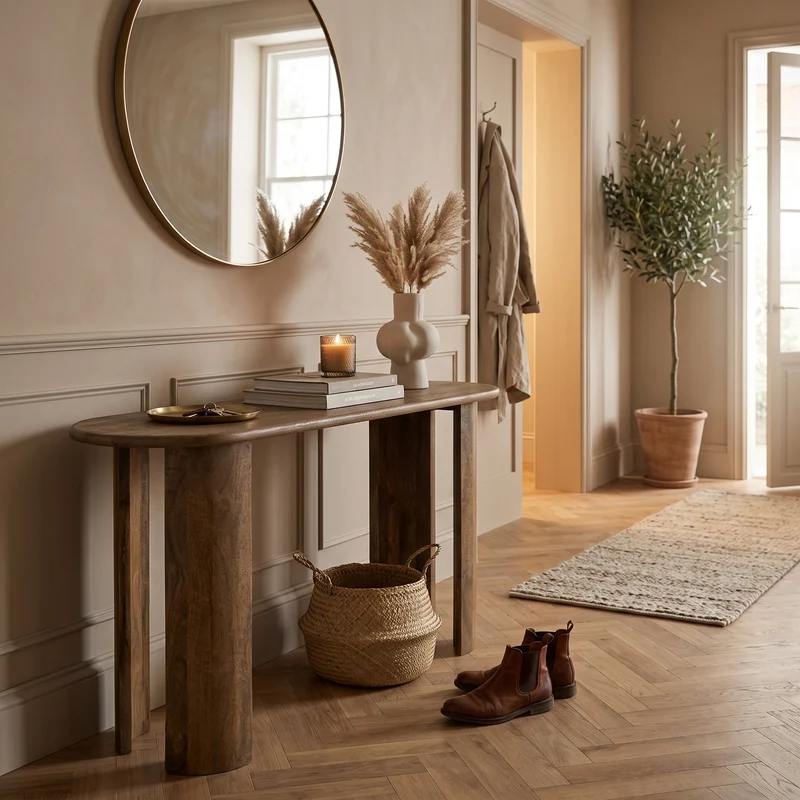 Konsole Orlando Braun | Mangoholz, oval, 147 cm
