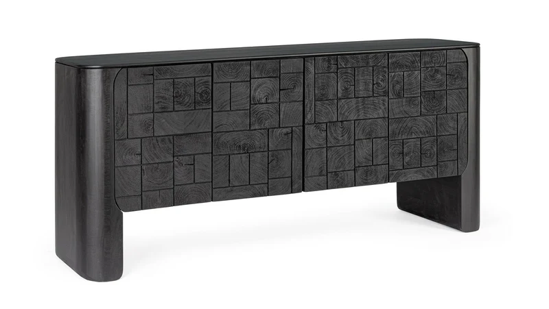 Kommode Sinnar Schwarz | Mangoholz, 4 Türen, 185 cm