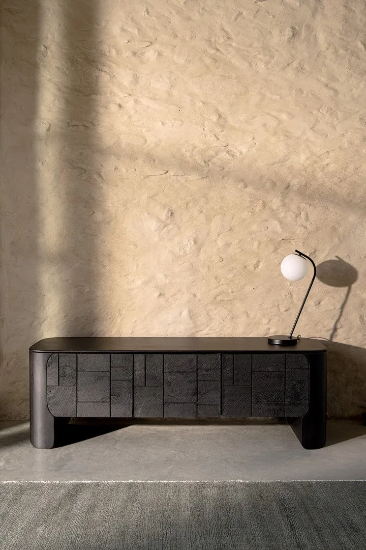 Kommode Sinnar Schwarz | Mangoholz, 4 Türen, 185 cm