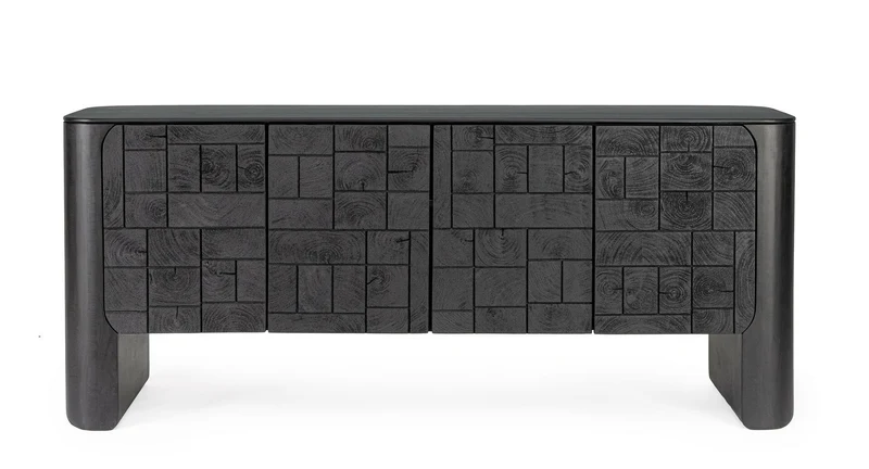 Kommode Sinnar Schwarz | Mangoholz, 4 Türen, 185 cm