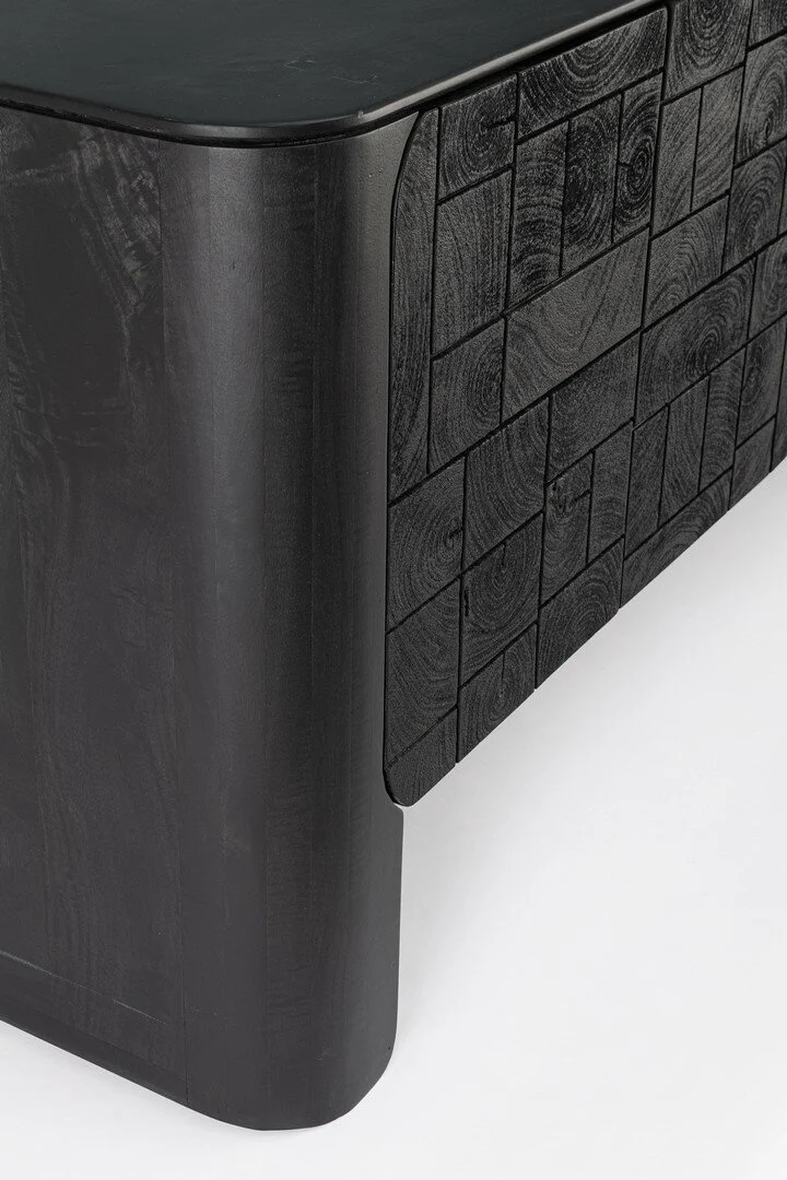 Kommode Sinnar Schwarz | Mangoholz, 4 Türen, 185 cm