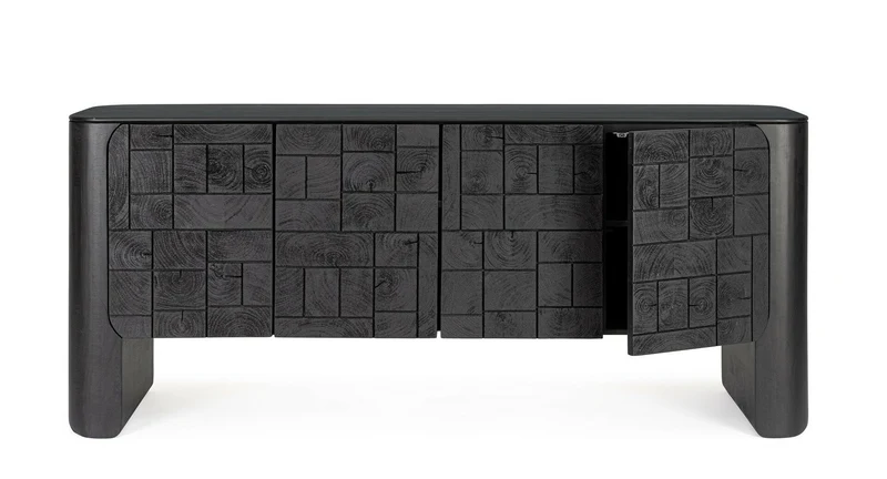 Kommode Sinnar Schwarz | Mangoholz, 4 Türen, 185 cm