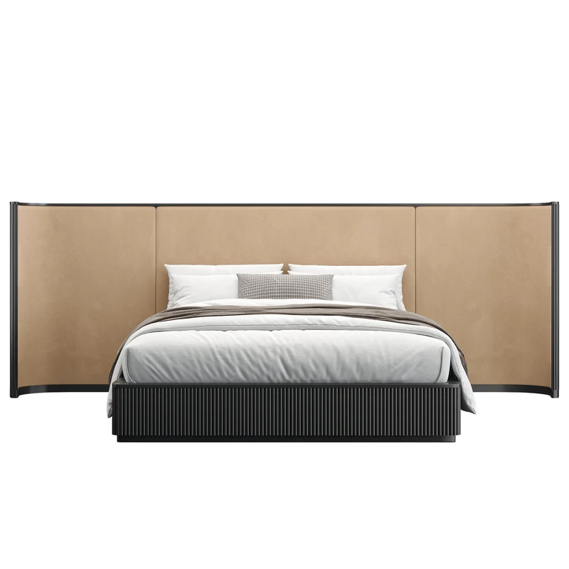 Baxter Bed Black w/ Camel Velvet Headboard