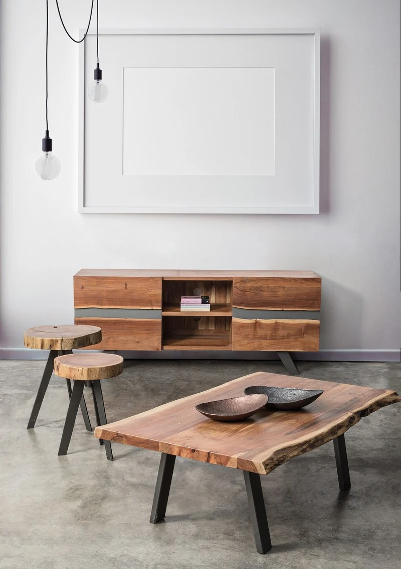 TV-Möbel Aron 160 cm | Akazie massiv, Metalleinlagen, 2 Türen