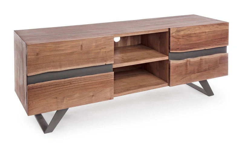 TV-Möbel Aron 160 cm | Akazie massiv, Metalleinlagen, 2 Türen