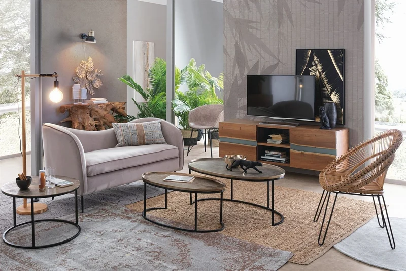 TV-Möbel Aron 160 cm | Akazie massiv, Metalleinlagen, 2 Türen