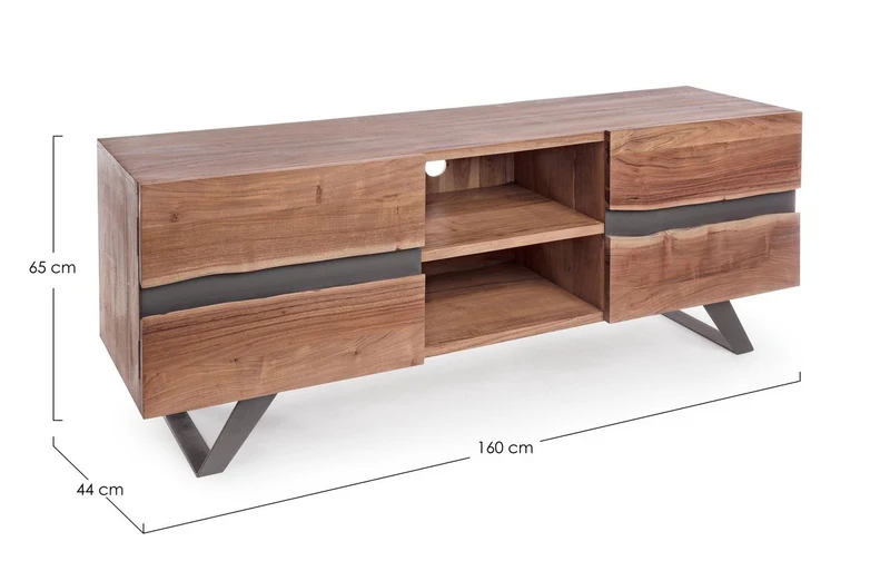 TV-Möbel Aron 160 cm | Akazie massiv, Metalleinlagen, 2 Türen