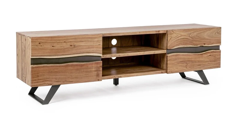 TV-Möbel Aron 190 cm | Akazie massiv, Metalleinlagen, 2 Türen