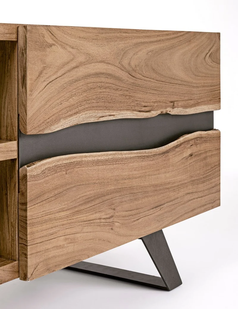 TV-Möbel Aron 190 cm | Akazie massiv, Metalleinlagen, 2 Türen