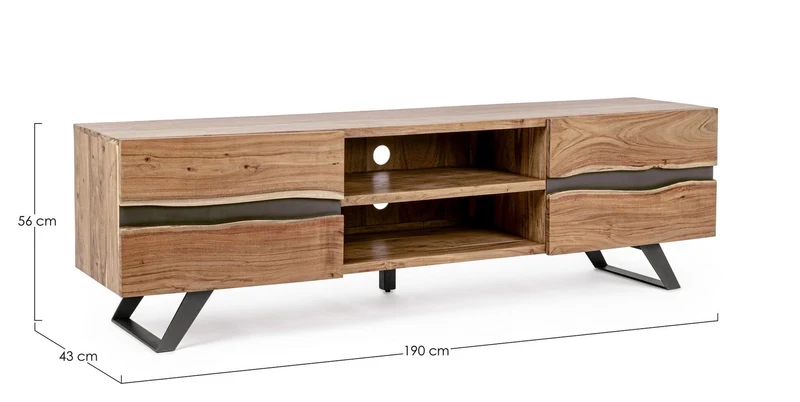 TV-Möbel Aron 190 cm | Akazie massiv, Metalleinlagen, 2 Türen