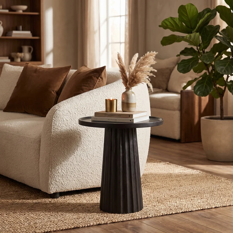 Beistelltisch Orissa Schwarz | Mangoholz, Ø 46 cm