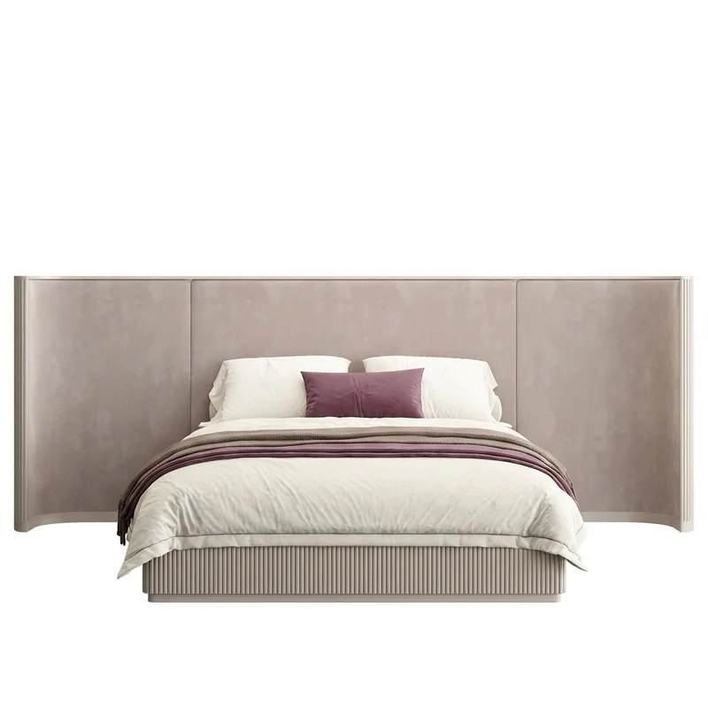 Baxter Bed Alabaster w/ Beige Velvet Headboard