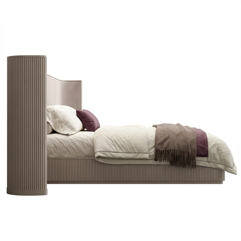 Baxter Bed Alabaster w/ Beige Velvet Headboard