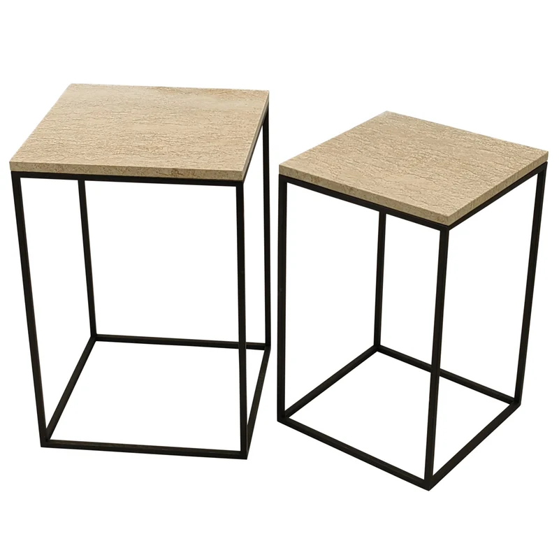 Beistelltisch Volos 2-Set Beige Marmor