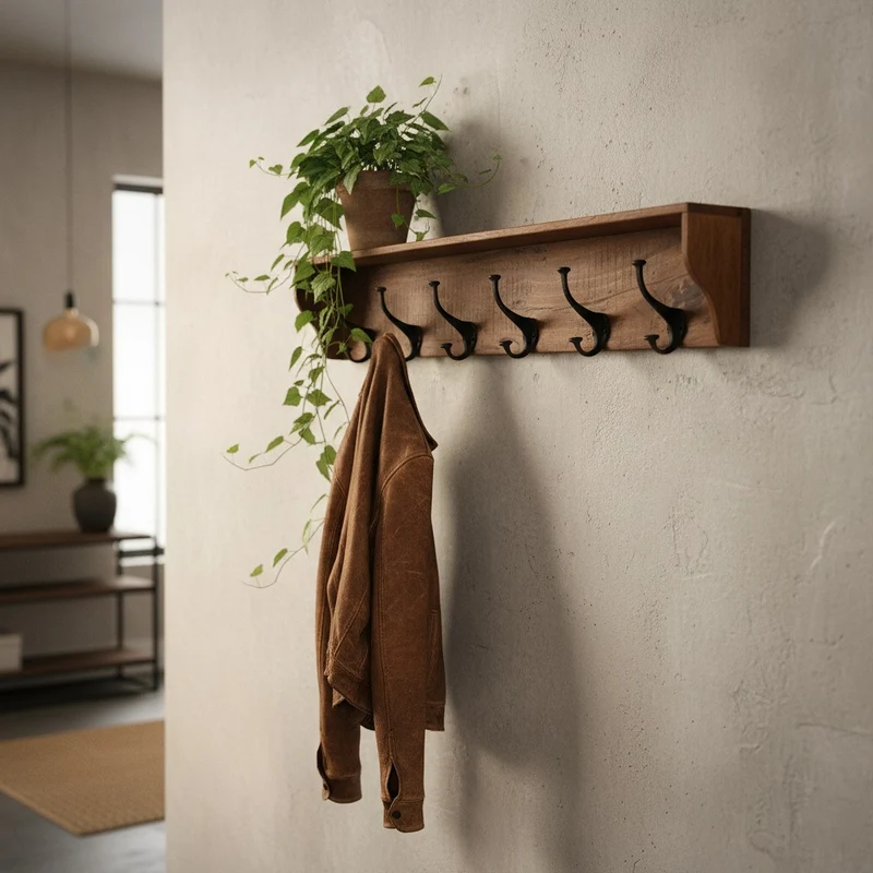 Wandgarderobe aus Altholz mit 5 Haken