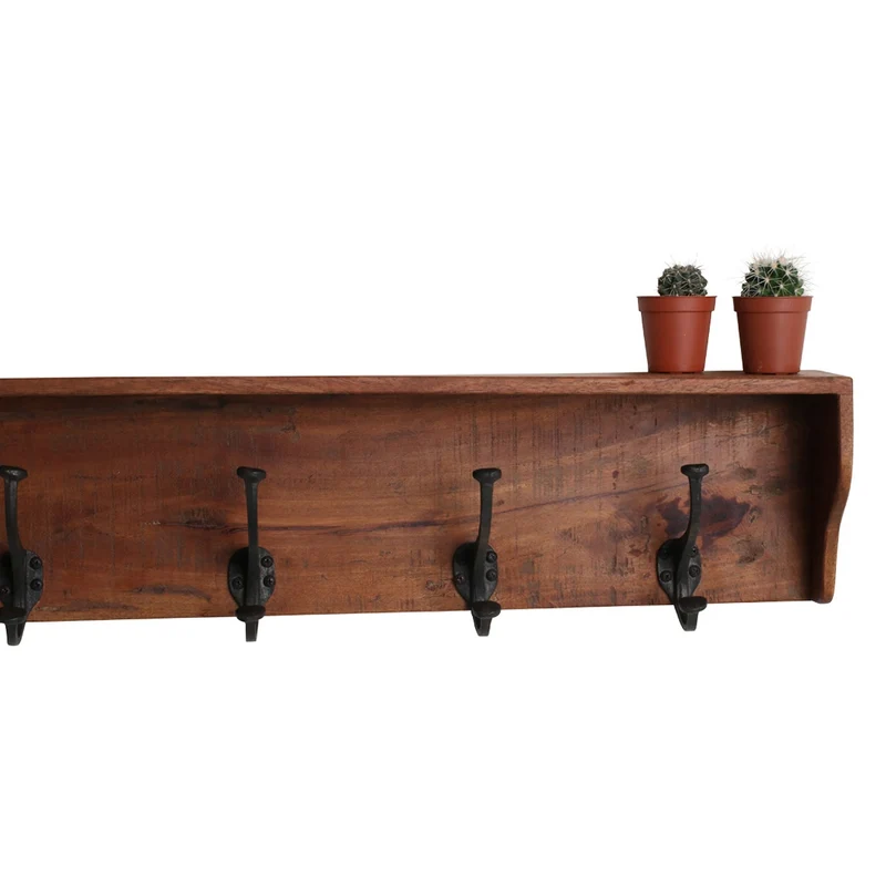 Wandgarderobe aus Altholz mit 5 Haken