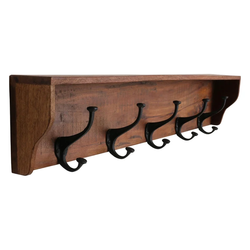 Wandgarderobe aus Altholz mit 5 Haken