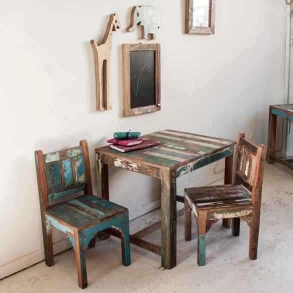 Kinderstuhl im Vintage Shabby-Chic aus Altholz, 2er-Set