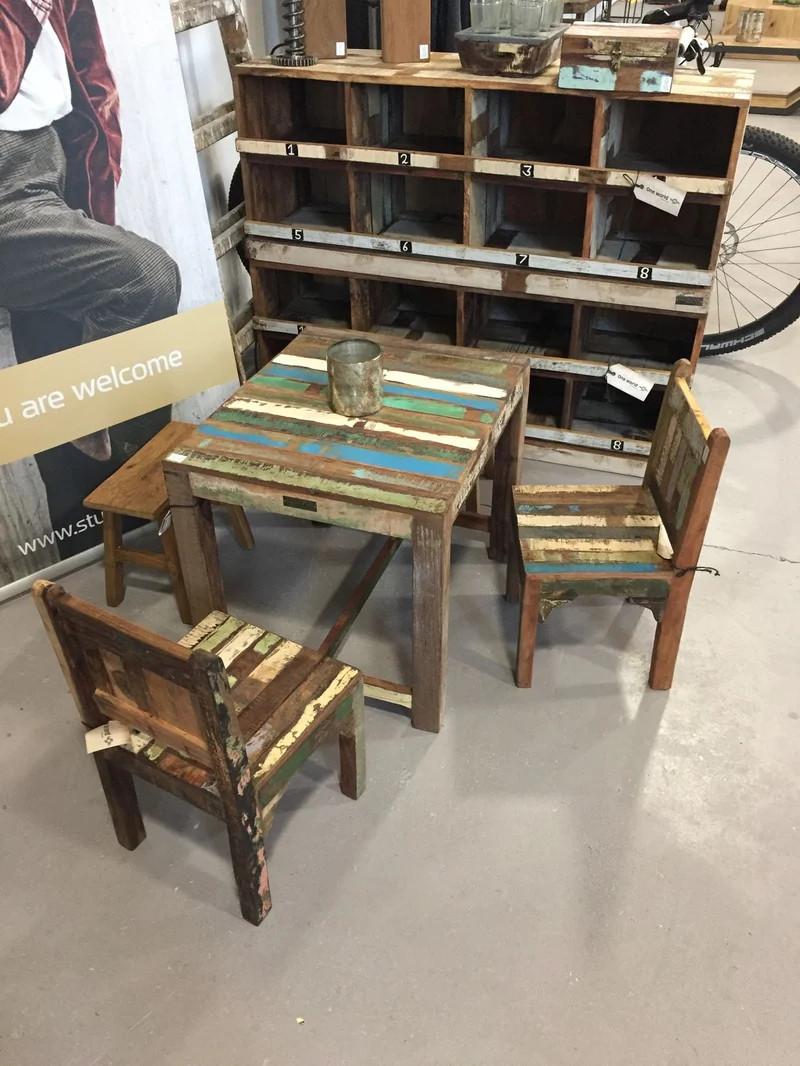 Kinderstuhl im Vintage Shabby-Chic aus Altholz, 2er-Set
