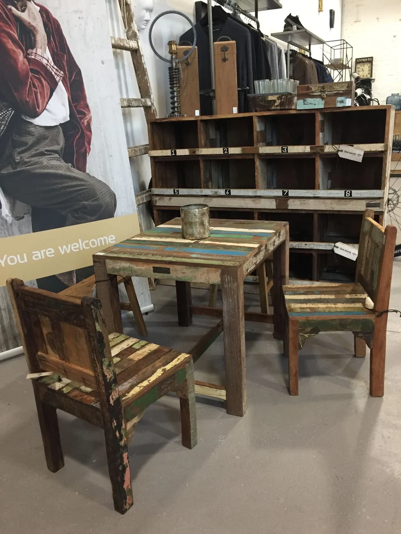 Kinderstuhl im Vintage Shabby-Chic aus Altholz, 2er-Set
