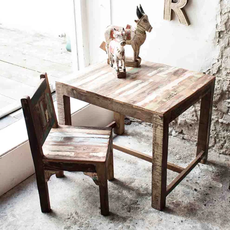 Kinderstuhl im Vintage Shabby-Chic aus Altholz, 2er-Set