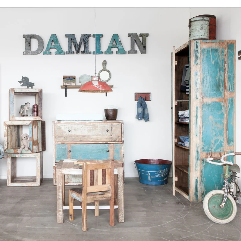 Kinderstuhl im Vintage Shabby-Chic aus Altholz, 2er-Set