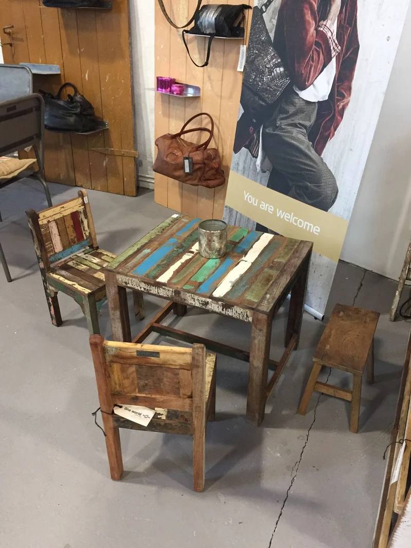 Kinderstuhl im Vintage Shabby-Chic aus Altholz, 2er-Set