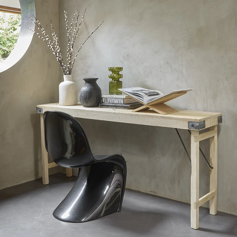 Konsolentisch aus recyceltem Altholz mit Limewash-Finish - klappbar