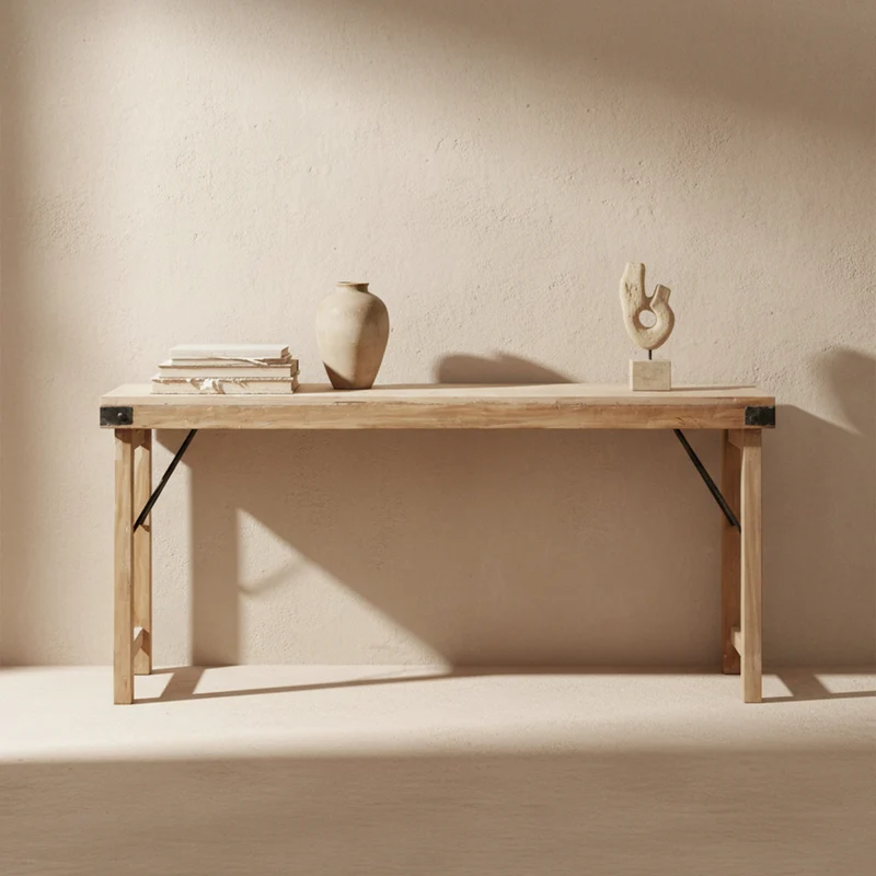Konsolentisch aus recyceltem Altholz mit Limewash-Finish - klappbar