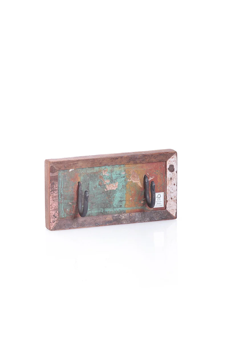 Vintage Wandgarderobe Altholz 2 Haken Handmade