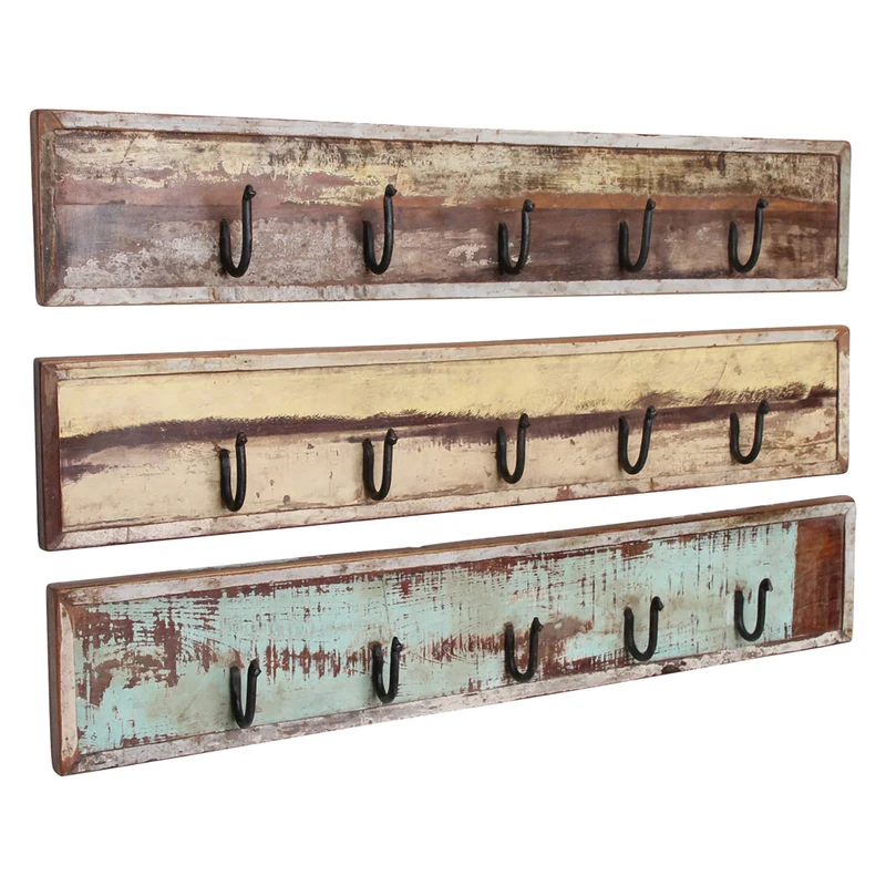 Wandgarderobe aus Altholz 5 Haken Handmade Vintage Industrie Look