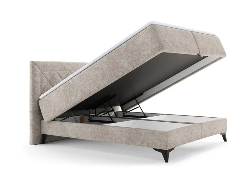 Zalea Upholstered Bed 160×200 cm – Quilted Headboard, Pocket Spring Mattress, 4cm Topper & Gas-Lift Storage