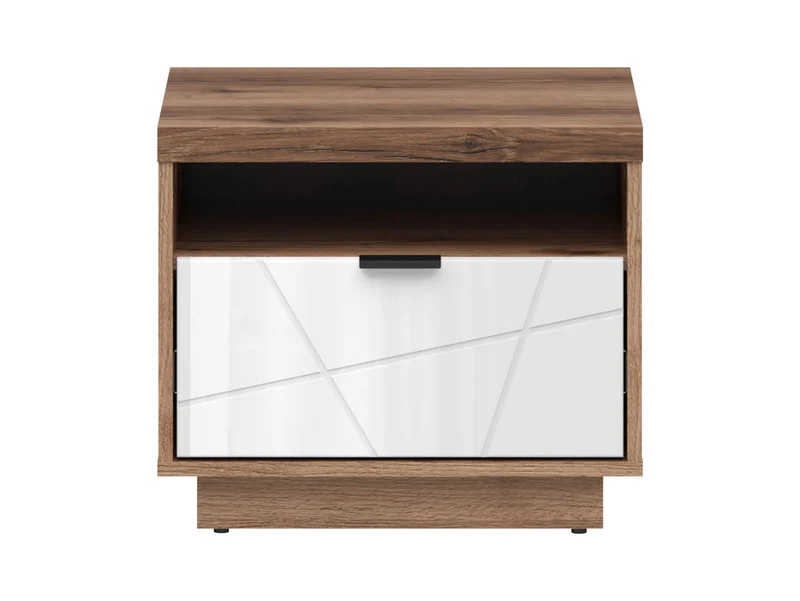 Forn Bedside Table – Dark Delano Oak / White Gloss