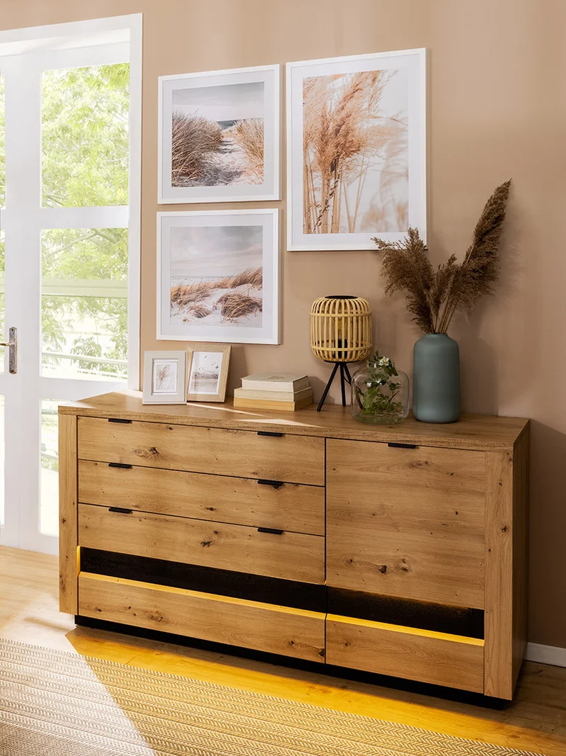 Ostia Chest of Drawers – Artisan Oak / Black Sparkle