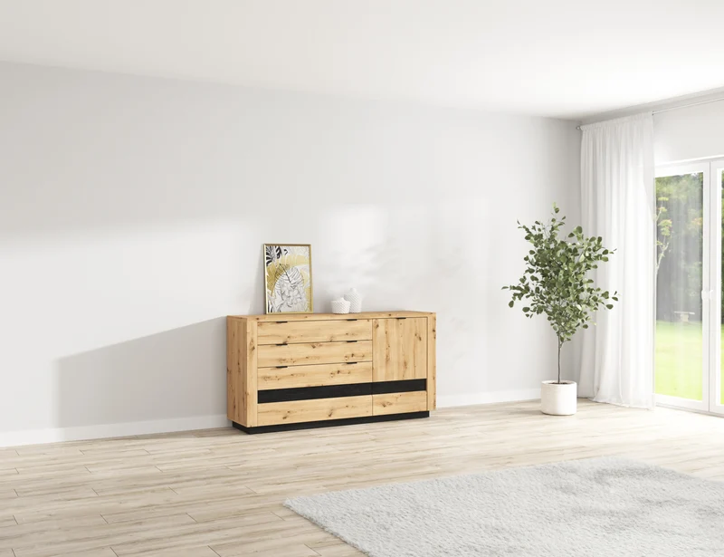 Ostia Chest of Drawers – Artisan Oak / Black Sparkle