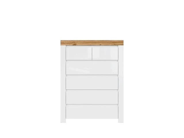 Holten Chest of Drawers 6 Drawers – White / Wotan Oak / White Gloss