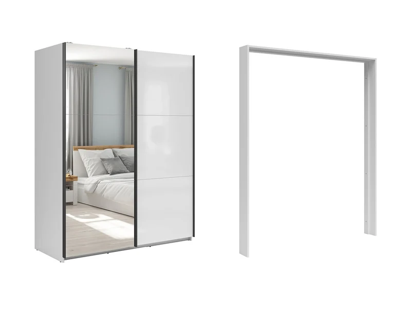 Tetrix Sliding Wardrobe 153 cm + Cover Strip Set – White Gloss