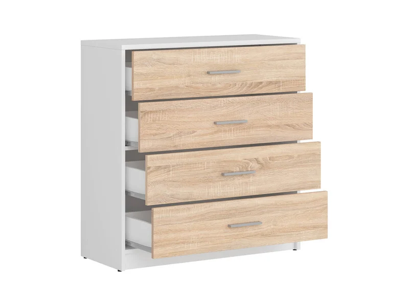 Nepo Plus Chest of Drawers 4 Drawers – White / Sonoma Oak