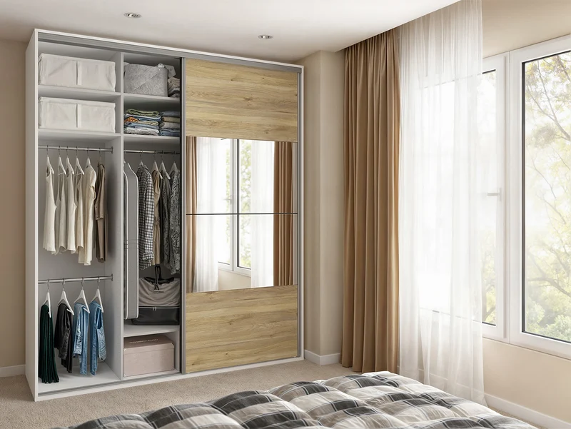Flex Sliding Door Wardrobe 200 cm – White / Mauvella Oak with Mirrors